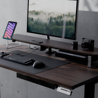 Black desk shelf full workstation with tablet