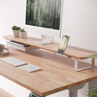 Oak desk shelf with plant and phone stand
