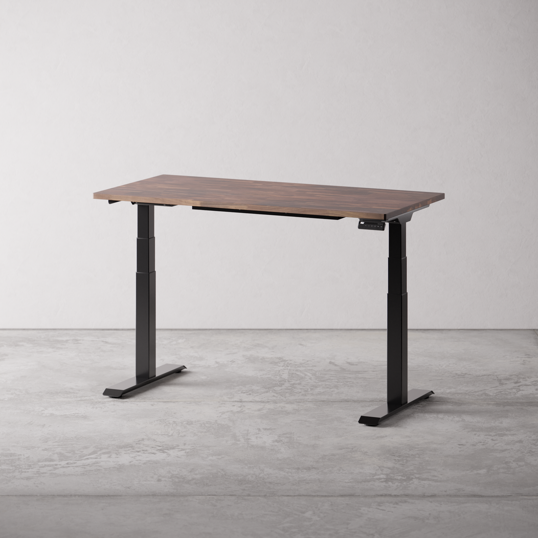 Walnut desktop with E7 black electric standing legs