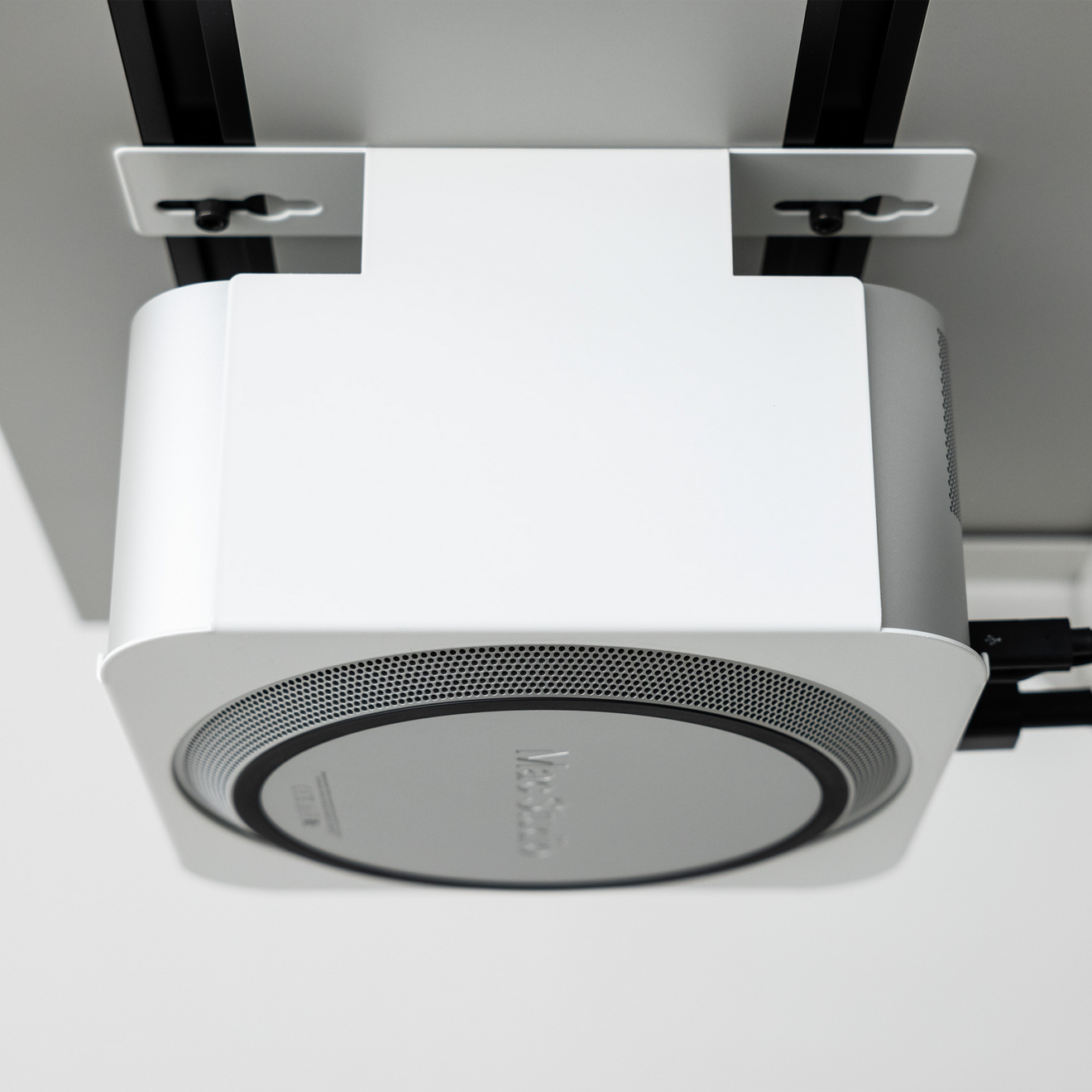 Mount for Mac Studio in White — under-desk installation